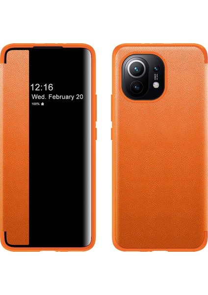 Xiaomi Mi 11 Için Klasik Business Görünüm Penceresi Flip Deri Telefon Kılıfı - Turuncu (Yurt Dışından)