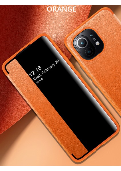 Xiaomi Mi 11 Için Klasik Business Görünüm Penceresi Flip Deri Telefon Kılıfı - Turuncu (Yurt Dışından)