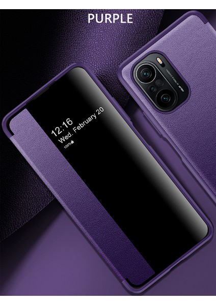 Xiaomi Poco F3 Için Klasik Business Görünüm Penceresi Flip Deri Telefon Kılıfı - Mor (Yurt Dışından)