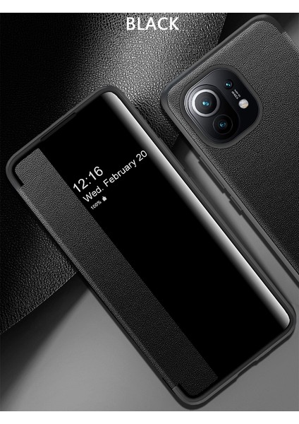 Xiaomi Mi 11 Için Klasik Business Görünüm Penceresi Flip Deri Telefon Kılıfı - Siyah (Yurt Dışından)