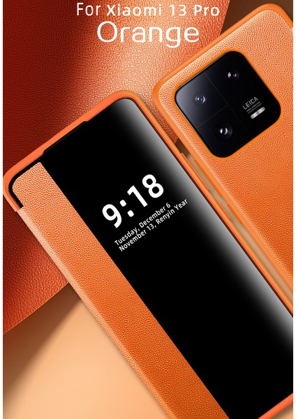 Xiaomi 13 Pro Için Klasik Business Görünüm Penceresi Flip Deri Telefon Kılıfı - Turuncu (Yurt Dışından)
