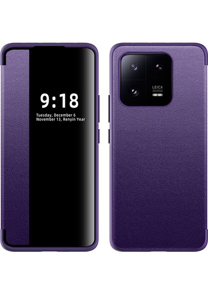 Xiaomi 13 Pro Için Klasik Business Görünüm Penceresi Flip Deri Telefon Kılıfı - Mor (Yurt Dışından)
