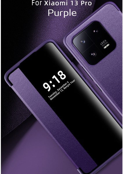 Xiaomi 13 Pro Için Klasik Business Görünüm Penceresi Flip Deri Telefon Kılıfı - Mor (Yurt Dışından)