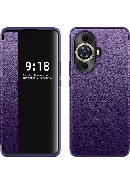 Huawei Nova 11 Pro Için Klasik Business Görünüm Penceresi Flip Deri Telefon Kılıfı - Mor (Yurt Dışından)