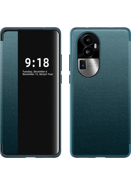 Oppo RENO10 Pro+ Için Klasik Business Görünüm Penceresi Flip Deri Telefon Kılıfı - Yeşil (Yurt Dışından)