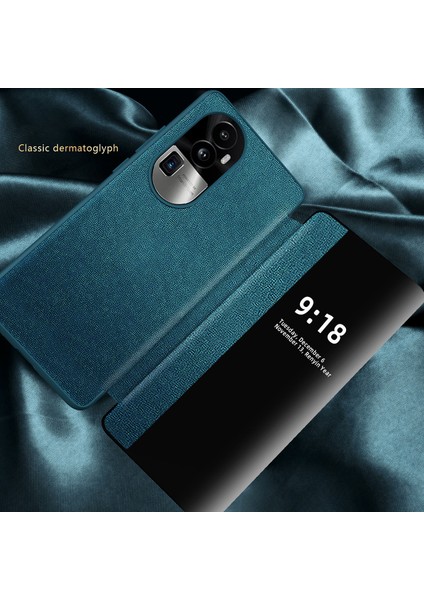 Oppo RENO10 Pro+ Için Klasik Business Görünüm Penceresi Flip Deri Telefon Kılıfı - Yeşil (Yurt Dışından) modelleri