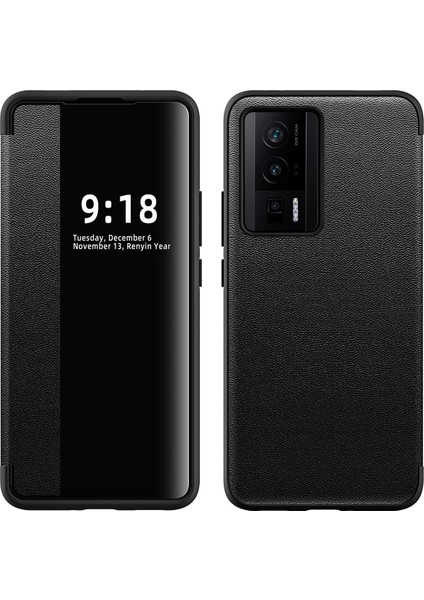 Xiaomi Redmi K60 Için Klasik Business Görünüm Penceresi Flip Deri Telefon Kılıfı - Siyah (Yurt Dışından)