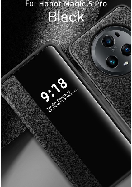 Honor Magic 5 Pro Için Klasik Business Görünüm Penceresi Flip Deri Telefon Kılıfı - Siyah (Yurt Dışından) fiyatları