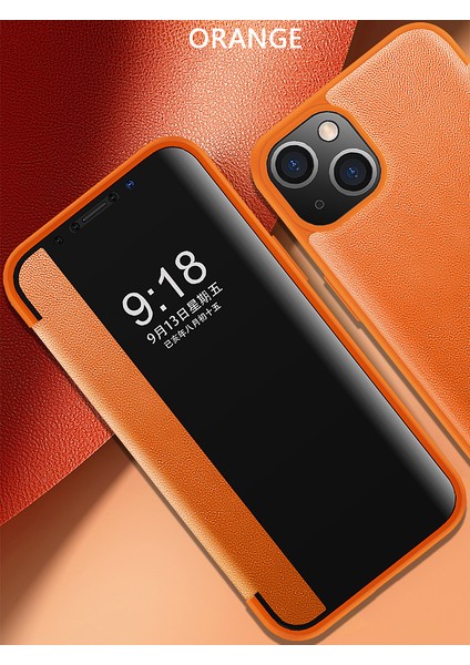 iPhone 13 Mini Için Klasik Business Görünüm Penceresi Flip Deri Telefon Kılıfı - Turuncu (Yurt Dışından) indirimleri