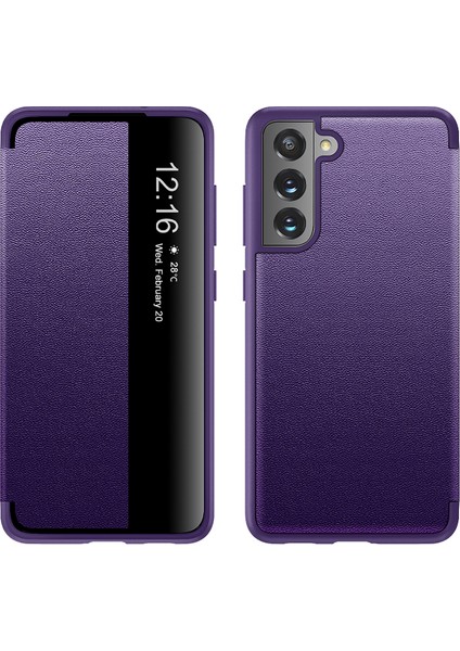 Samsung Galaxy S21 Fe 5g Için Klasik Business Görünüm Penceresi Flip Deri Telefon Kılıfı - Mor (Yurt Dışından)