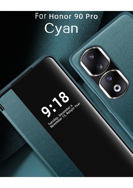 Honor 90 Pro Için Klasik Business Görünüm Penceresi Flip Deri Telefon Kılıfı - Yeşil (Yurt Dışından)