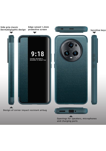 Honor Magic 5 Pro Için Klasik Business Görünüm Penceresi Flip Deri Telefon Kılıfı - Yeşil (Yurt Dışından) fiyatları