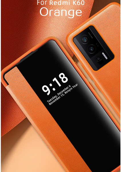 Xiaomi Redmi K60 Için Klasik Business Görünüm Penceresi Flip Deri Telefon Kılıfı - Turuncu (Yurt Dışından) indirimleri