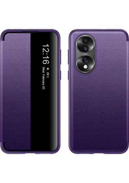 Honor 70 Için Klasik Business Görünüm Penceresi Flip Deri Telefon Kılıfı - Mor (Yurt Dışından)