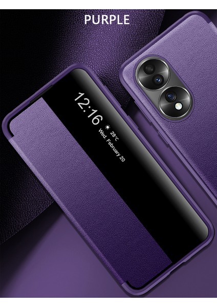 Honor 70 Için Klasik Business Görünüm Penceresi Flip Deri Telefon Kılıfı - Mor (Yurt Dışından)