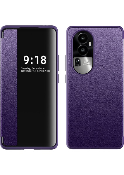 Oppo RENO10 Için Klasik Business Görünüm Penceresi Flip Deri Telefon Kılıfı - Mor (Yurt Dışından)