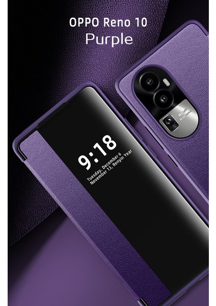 Oppo RENO10 Için Klasik Business Görünüm Penceresi Flip Deri Telefon Kılıfı - Mor (Yurt Dışından) indirimleri