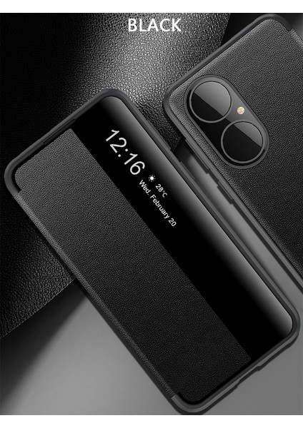 Huawei P50 Pro Için Ince Işletme Smart View Pu Deri Telefon Kılıfı - Siyah (Yurt Dışından)