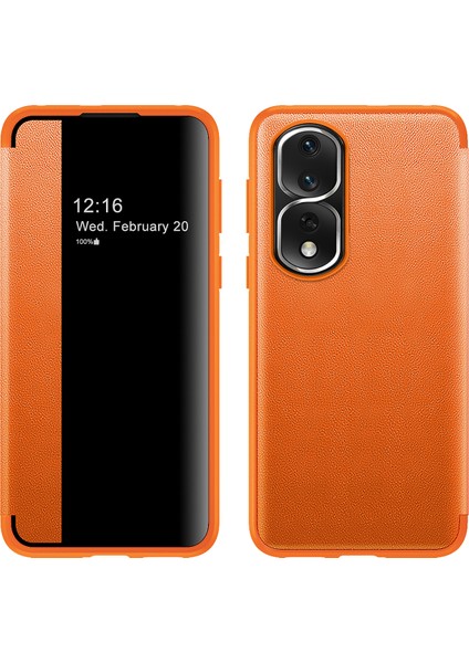 Honor 80 Pro Için Klasik Business Görünüm Penceresi Flip Deri Telefon Kılıfı - Turuncu (Yurt Dışından)