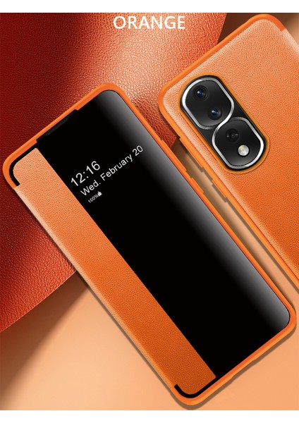 Honor 80 Pro Için Klasik Business Görünüm Penceresi Flip Deri Telefon Kılıfı - Turuncu (Yurt Dışından)