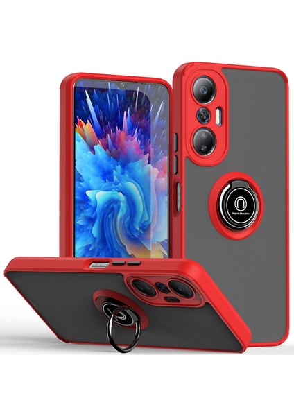 Infinix Hot 20S Için Yüzük Stand Mat Sert Silikon Telefon Kılıfı - Kırmızı (Yurt Dışından)