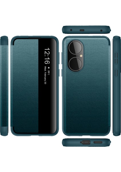 Huawei P50 Pro Için Ince Işletme Smart View Pu Deri Telefon Kılıfı - Turuncu (Yurt Dışından)