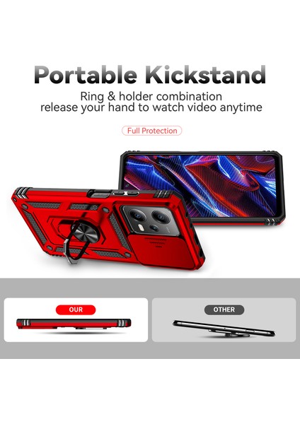Xiaomi Redmi Note 12 Pro 5g Için Halka Ayaklı ve Kayar Kamera Kapaklı Telefon Kılıf - Kırmızı (Yurt Dışından) indirimleri