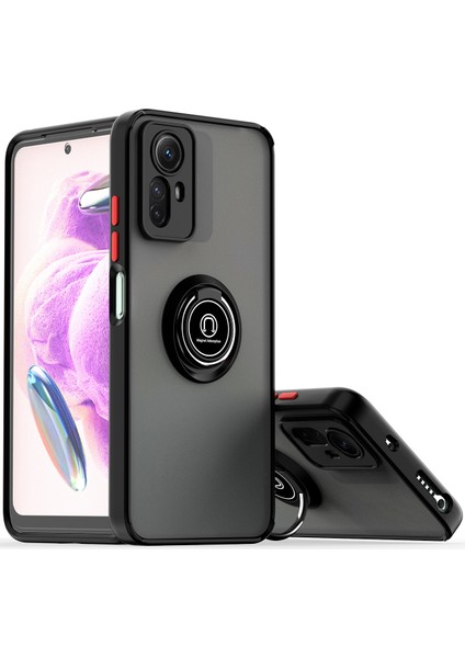 Xiaomi Redmi Note 12S Için Yüzük Stand Mat Sert Silikon Telefon Kılıfı - Siyah - Kırmızı (Yurt Dışından)