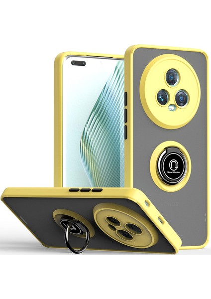 Honor Magic5 Pro Için Yüzük Stand Mat Sert Silikon Telefon Kılıfı - Sarı (Yurt Dışından)
