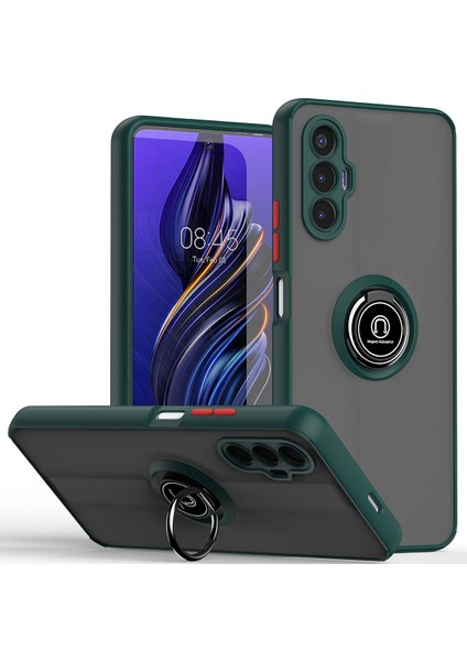Tecno Pova 3 Için Yüzük Stand Mat Sert Silikon Telefon Kılıfı - Dark Yeşil (Yurt Dışından)