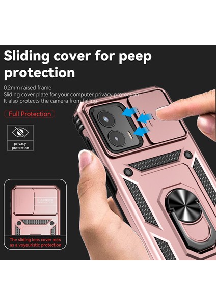 Motorola Moto G 5g 2023 Için Halka Ayaklı ve Kayar Kamera Kapaklı Telefon Kılıf - Rose Gold (Yurt Dışından) fiyatları