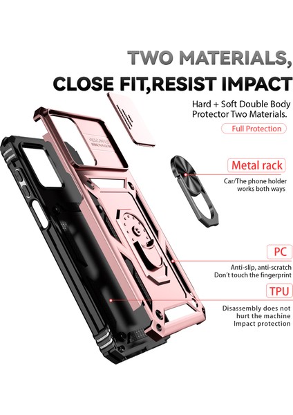 Motorola Moto G 5g 2023 Için Halka Ayaklı ve Kayar Kamera Kapaklı Telefon Kılıf - Rose Gold (Yurt Dışından) fırsatları