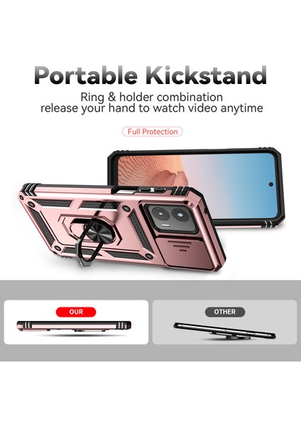 Motorola Moto G 5g 2023 Için Halka Ayaklı ve Kayar Kamera Kapaklı Telefon Kılıf - Rose Gold (Yurt Dışından) indirimleri