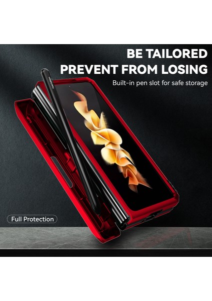 Samsung Galaxy Z Fold 5 Için Halka Ayaklı ve Kayar Kamera Kapaklı Telefon Kılıf - Kırmızı (Yurt Dışından)