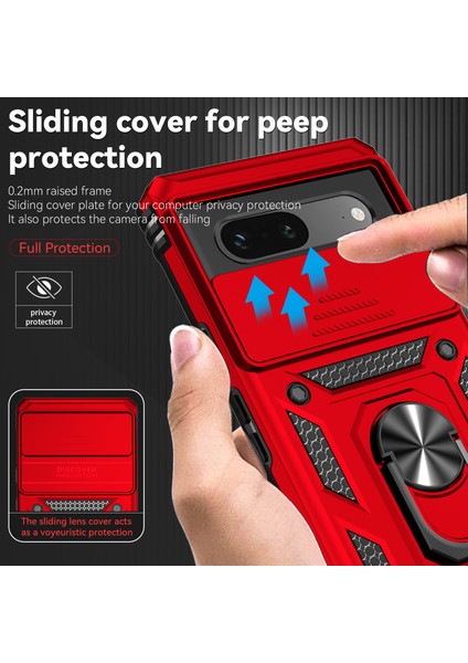 Google Pixel 7A Için Halka Ayaklı ve Kayar Kamera Kapaklı Telefon Kılıf - Kırmızı (Yurt Dışından) fiyatları