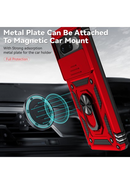 Google Pixel 7A Için Halka Ayaklı ve Kayar Kamera Kapaklı Telefon Kılıf - Kırmızı (Yurt Dışından) modelleri