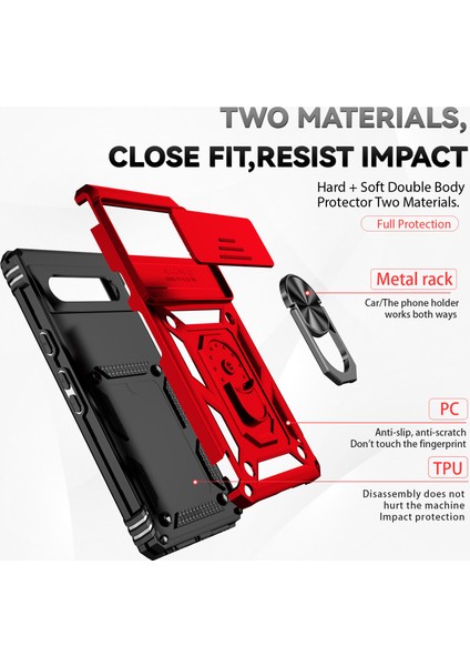 Google Pixel 7A Için Halka Ayaklı ve Kayar Kamera Kapaklı Telefon Kılıf - Kırmızı (Yurt Dışından) fırsatları