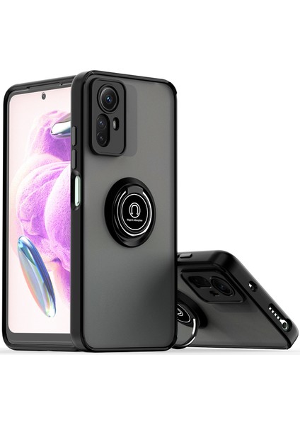 Xiaomi Redmi Note 12S Için Yüzük Stand Mat Sert Silikon Telefon Kılıfı - Siyah (Yurt Dışından)