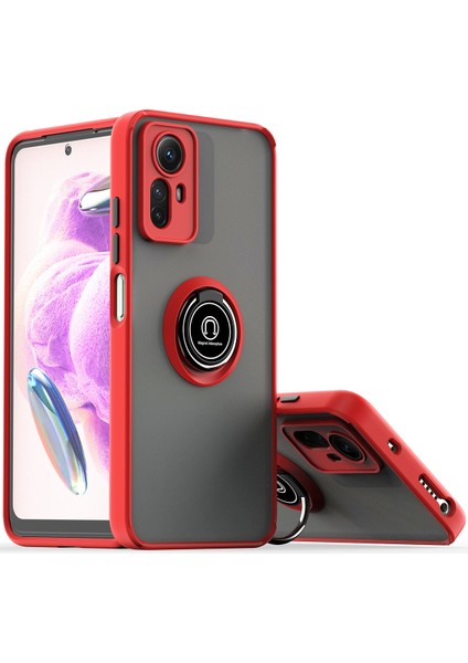 Xiaomi Redmi Note 12S Için Yüzük Stand Mat Sert Silikon Telefon Kılıfı - Kırmızı (Yurt Dışından)