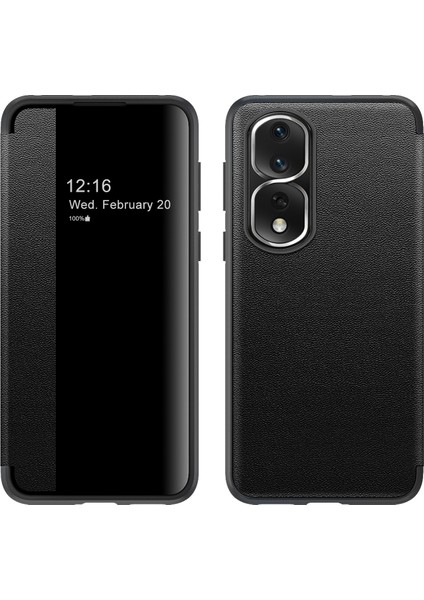 Honor 80 Pro Için Klasik Business Görünüm Penceresi Flip Deri Telefon Kılıfı - Siyah (Yurt Dışından)