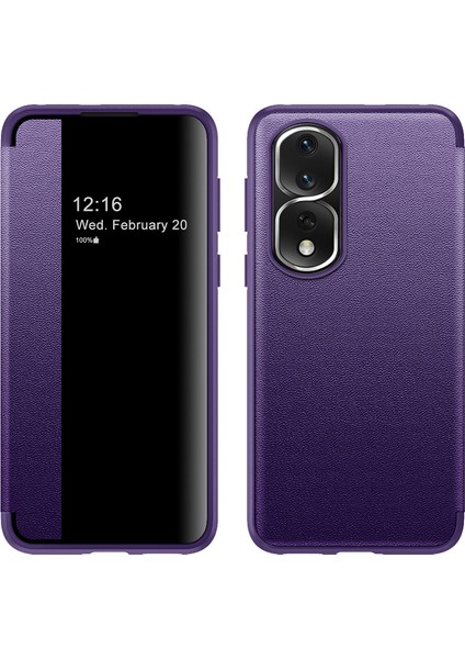 Honor 80 Pro Için Klasik Business Görünüm Penceresi Flip Deri Telefon Kılıfı - Mor (Yurt Dışından)