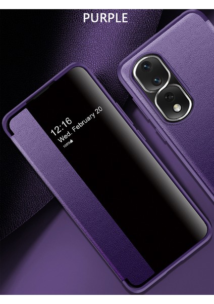 Honor 80 Pro Için Klasik Business Görünüm Penceresi Flip Deri Telefon Kılıfı - Mor (Yurt Dışından)