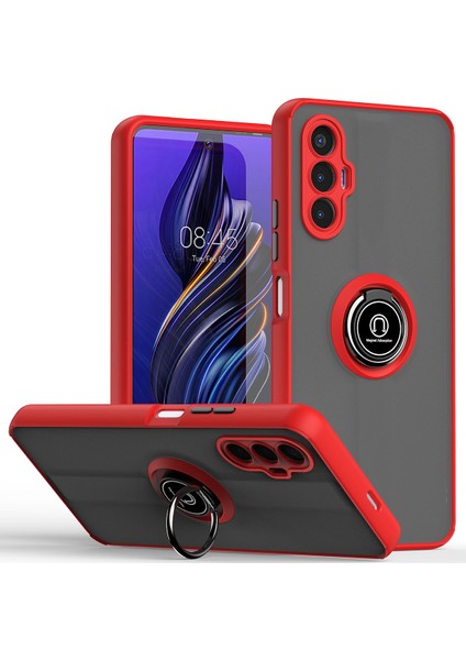 Tecno Pova 3 Için Yüzük Stand Mat Sert Silikon Telefon Kılıfı - Kırmızı (Yurt Dışından)