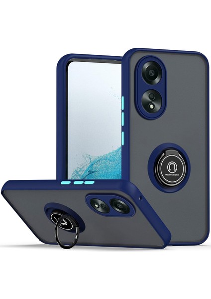 Oppo A58 4g Için Yüzük Stand Mat Sert Silikon Telefon Kılıfı - Mavi (Yurt Dışından)