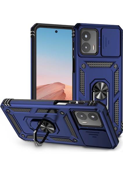 Motorola Moto G 5g 2023 Için Halka Ayaklı ve Kayar Kamera Kapaklı Telefon Kılıf - Mavi (Yurt Dışından)