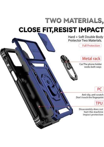 Motorola Moto G 5g 2023 Için Halka Ayaklı ve Kayar Kamera Kapaklı Telefon Kılıf - Mavi (Yurt Dışından) fırsatları