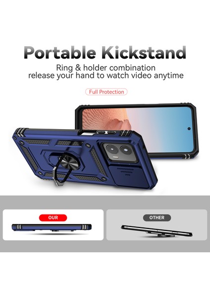 Motorola Moto G 5g 2023 Için Halka Ayaklı ve Kayar Kamera Kapaklı Telefon Kılıf - Mavi (Yurt Dışından) indirimleri