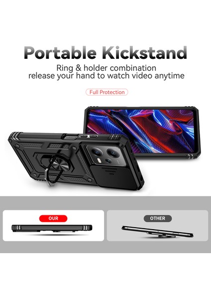 Xiaomi Redmi Note 12 Pro 5g Için Halka Ayaklı ve Kayar Kamera Kapaklı Telefon Kılıf - Siyah (Yurt Dışından) indirimleri