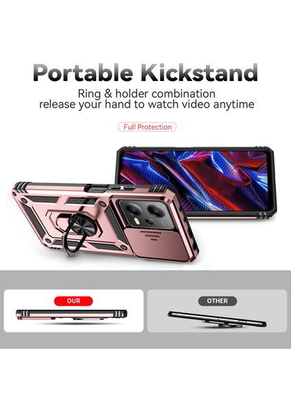 Xiaomi Redmi Note 12 Pro 5g Için Halka Ayaklı ve Kayar Kamera Kapaklı Telefon Kılıf - Rose Gold (Yurt Dışından) indirimleri