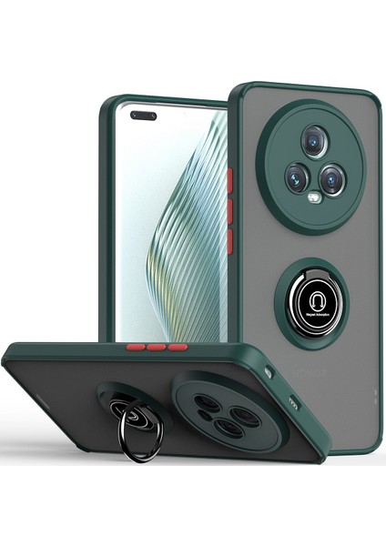 Honor Magic5 Pro Için Yüzük Stand Mat Sert Silikon Telefon Kılıfı - Dark Yeşil (Yurt Dışından)